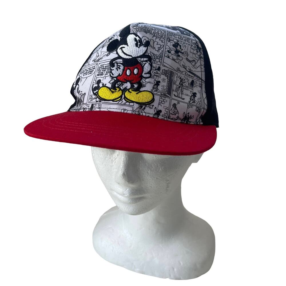 Disney Mickey Mouse Comic Snapback Hat OS Cartoon Streetwear Kidcore Red Brim
